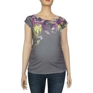 L Grey with Yellow and Purple Floral Pattern Shirt